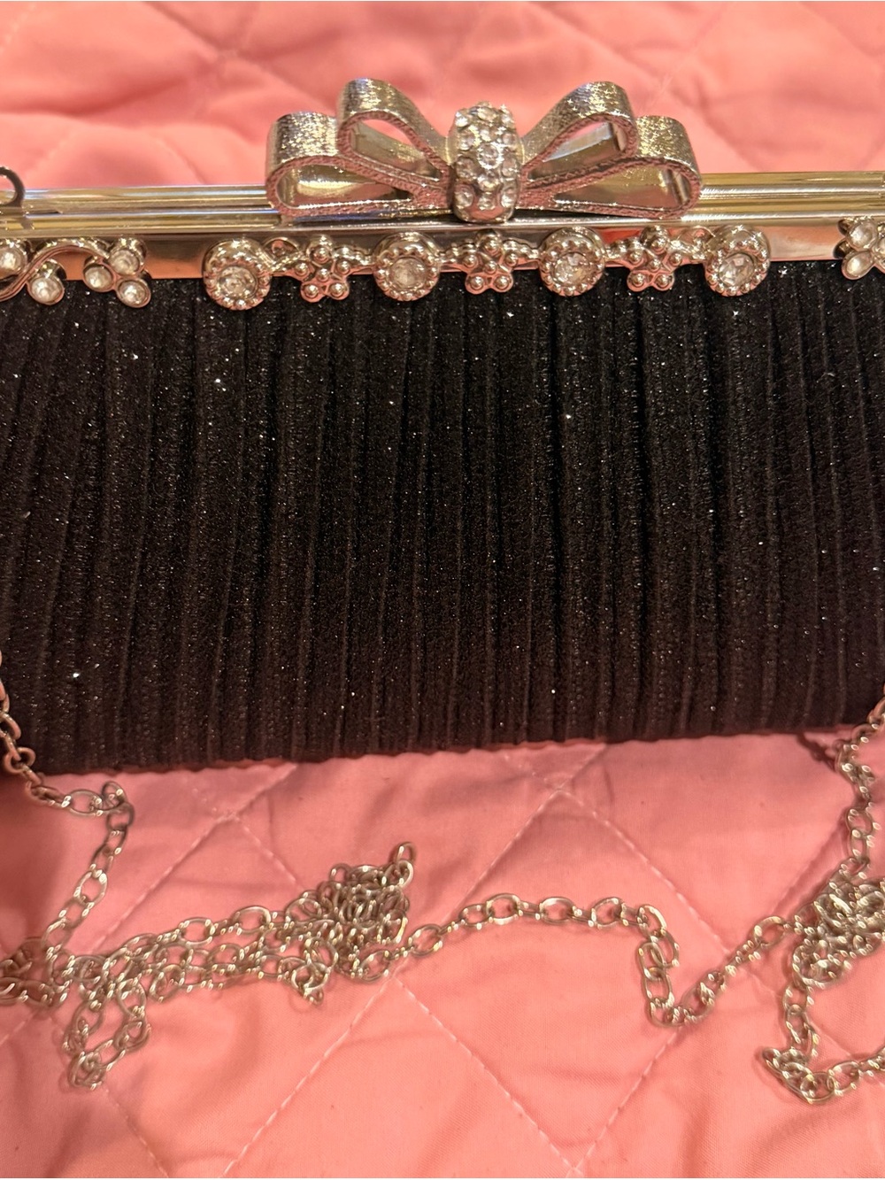 Elegant Black Rhinestone Bow Evening Clutch